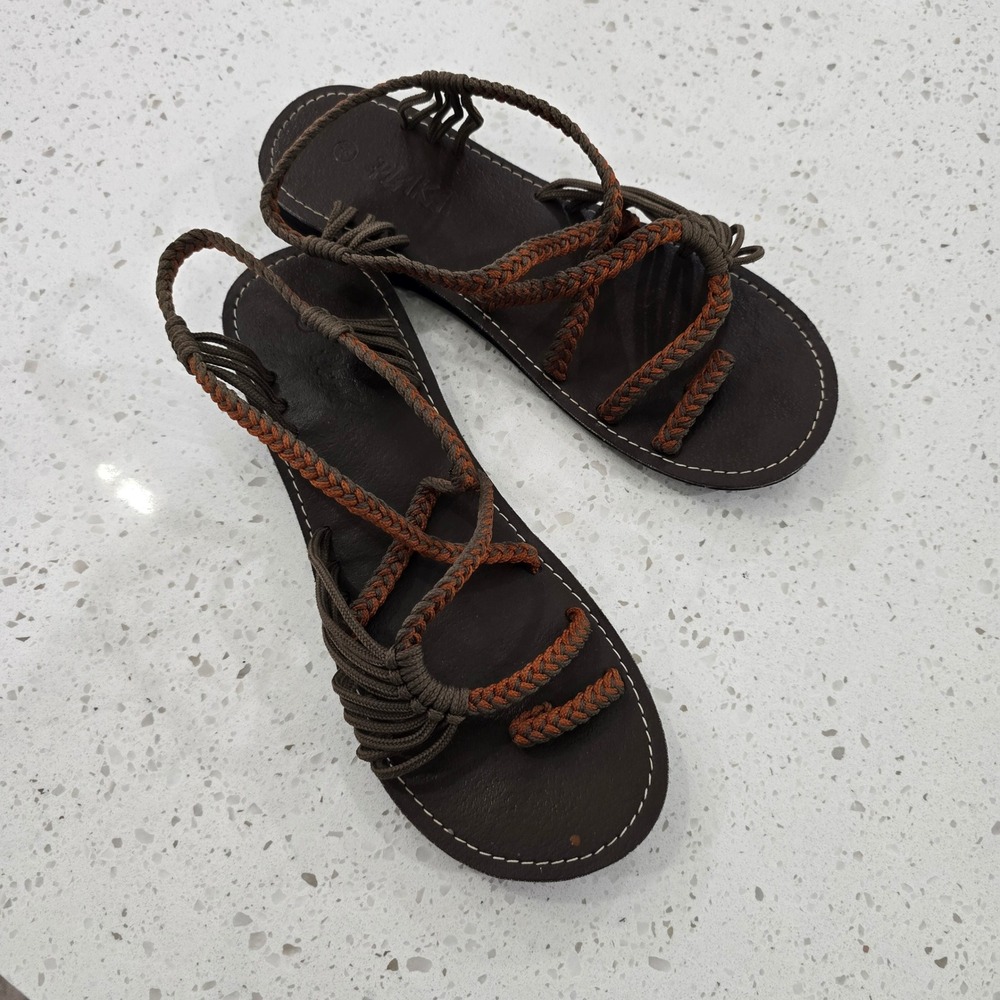 Plaka Palm Leaf Flat Fisherman Sandals Braided Rope Strappy Summer Women Size 9